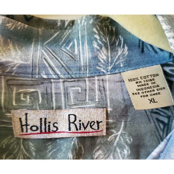 HOLLIS RIVER Mens XL Cotton Short Sleeve Hawaiian Beach Surf Button Shirt - Picture 2 of 13